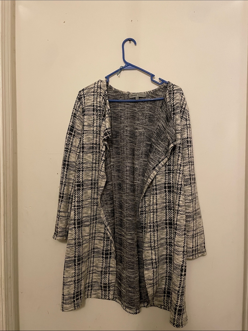 Absolutely Famous Black & White Plaid Open-Front Cardigan